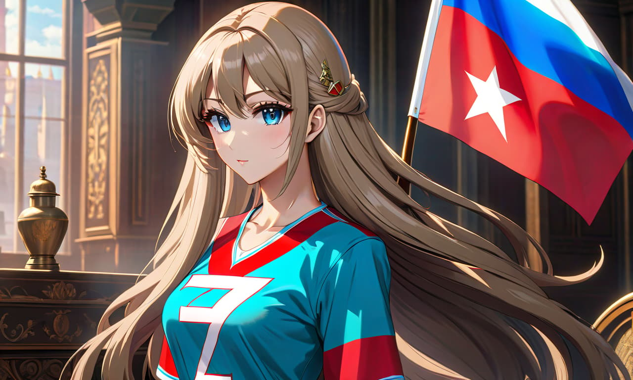  anime artwork The ruler of the country of Azerbaijan republic in 1942 named Zxcreml (a typical Russian girl with a T shirt with the letter "Z" painted on it and with long haircut) , the country of Azerbaijan republic with the ideology of capitalism, the flag of the country of Azerbaijan republic with the ideology of capitalism on the background . anime style, key visual, vibrant, studio anime, highly detailed hyperrealistic, full body, detailed clothing, highly detailed, cinematic lighting, stunningly beautiful, intricate, sharp focus, f/1. 8, 85mm, (centered image composition), (professionally color graded), ((bright soft diffused light)), volumetric fog, trending on instagram, trending on tumblr, HDR 4K, 8K