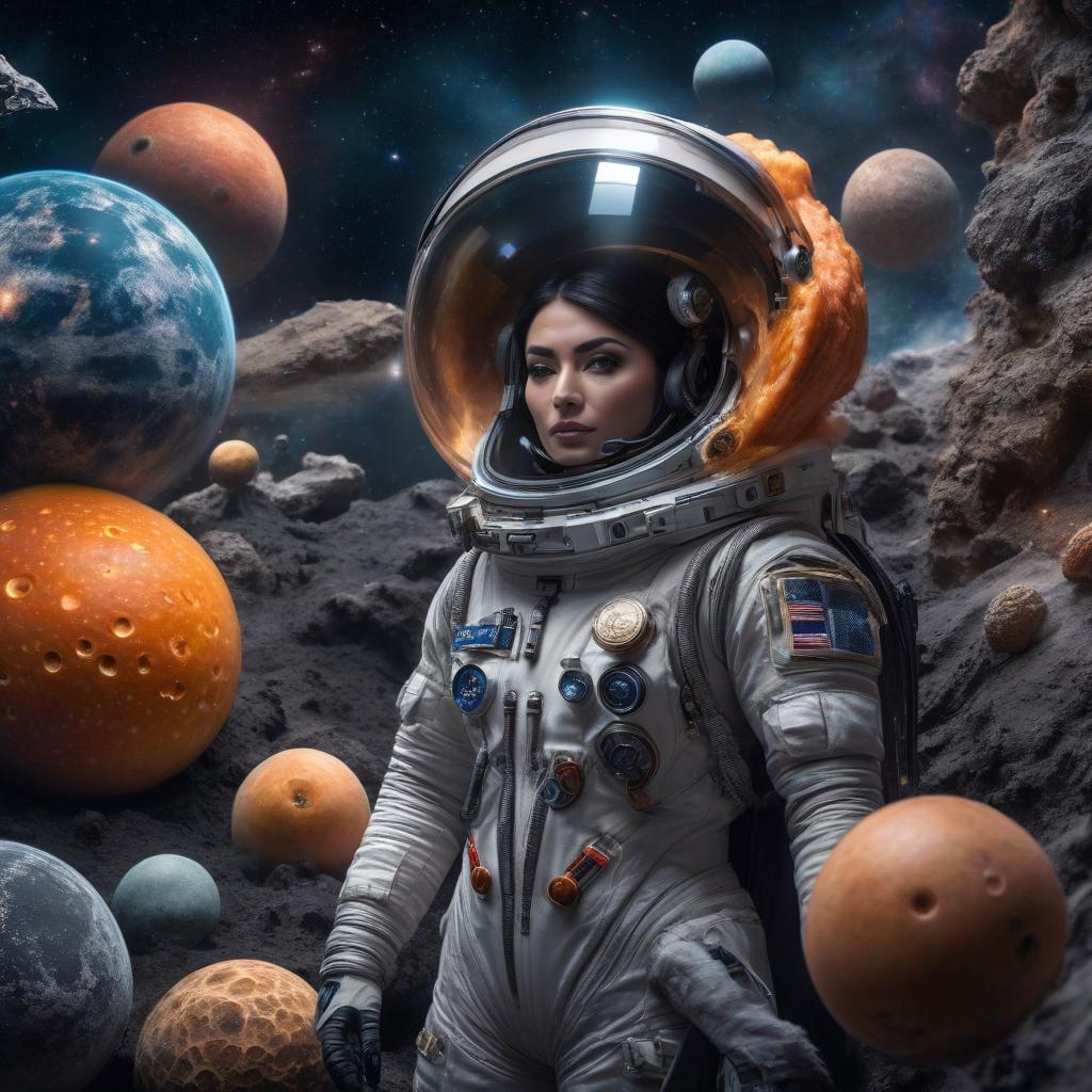  space themed crazy melon . cosmic, celestial, stars, galaxies, nebulas, planets, science fiction, highly detailed hyperrealistic, full body, detailed clothing, highly detailed, cinematic lighting, stunningly beautiful, intricate, sharp focus, f/1. 8, 85mm, (centered image composition), (professionally color graded), ((bright soft diffused light)), volumetric fog, trending on instagram, trending on tumblr, HDR 4K, 8K