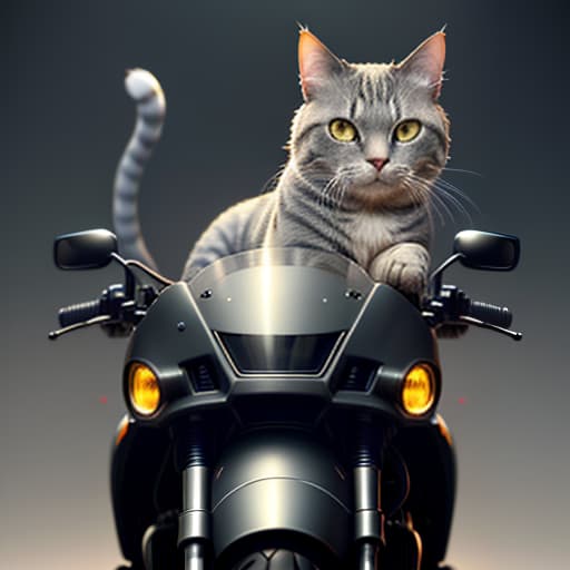  A gray, slouchy cat tabby in a pilot's helmet sits in a motorcycle basket. hyperrealistic, full body, detailed clothing, highly detailed, cinematic lighting, stunningly beautiful, intricate, sharp focus, f/1. 8, 85mm, (centered image composition), (professionally color graded), ((bright soft diffused light)), volumetric fog, trending on instagram, trending on tumblr, HDR 4K, 8K