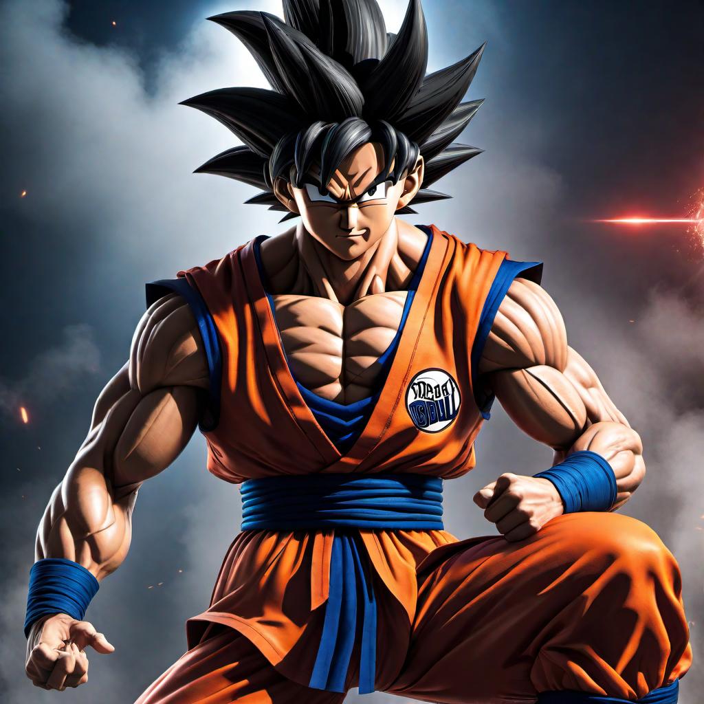  Create an NBA-style logo featuring Goku from Dragon Ball Z. Goku should be in a dynamic pose, perhaps mid-air as if ready to execute a Kamehameha wave. The logo should incorporate the iconic NBA colors (red, white, and blue) and style, blending both the NBA and Dragon Ball Z themes seamlessly. hyperrealistic, full body, detailed clothing, highly detailed, cinematic lighting, stunningly beautiful, intricate, sharp focus, f/1. 8, 85mm, (centered image composition), (professionally color graded), ((bright soft diffused light)), volumetric fog, trending on instagram, trending on tumblr, HDR 4K, 8K