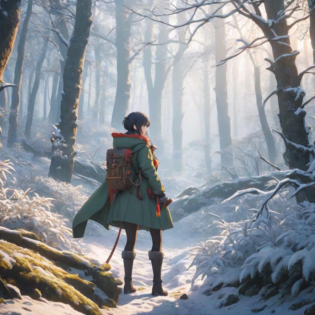  anime artwork Winter forest large branches in cartoon style. . anime style, key visual, vibrant, studio anime, highly detailed hyperrealistic, full body, detailed clothing, highly detailed, cinematic lighting, stunningly beautiful, intricate, sharp focus, f/1. 8, 85mm, (centered image composition), (professionally color graded), ((bright soft diffused light)), volumetric fog, trending on instagram, trending on tumblr, HDR 4K, 8K