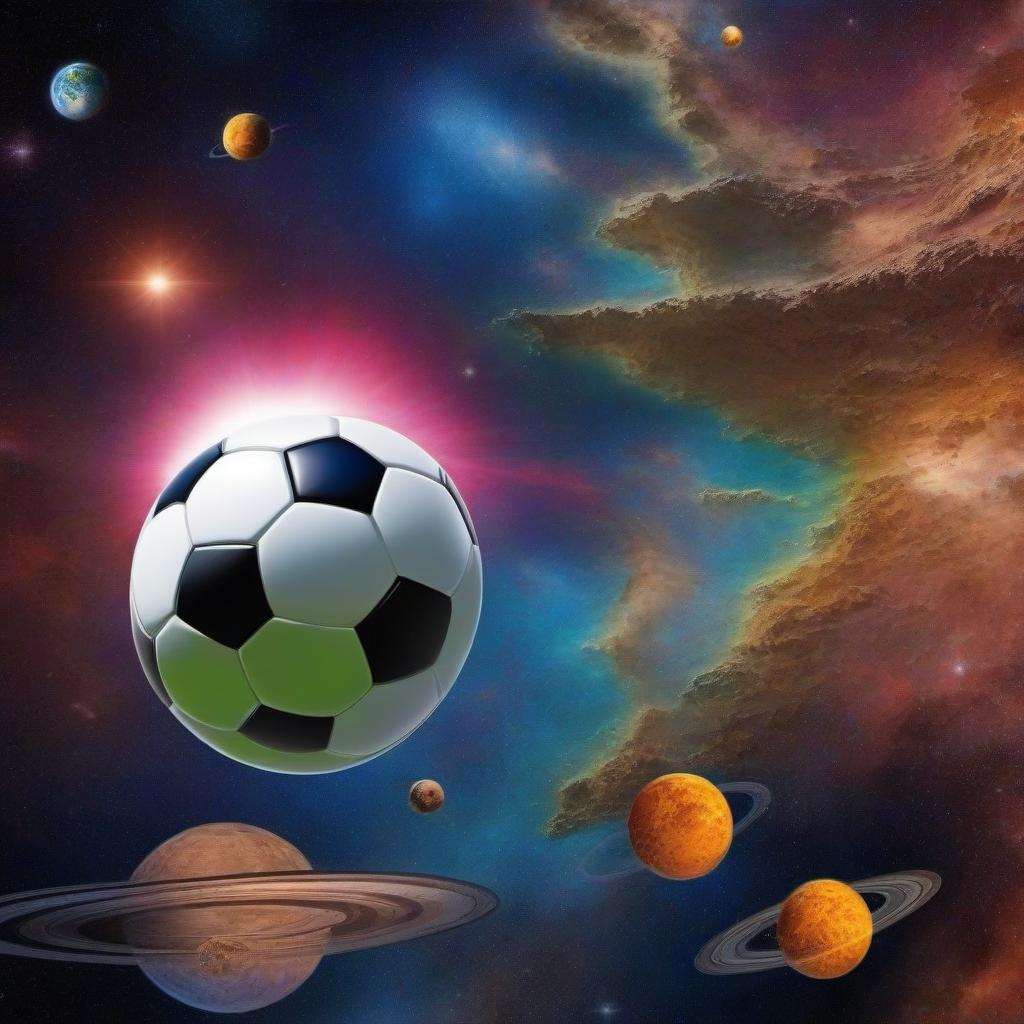  A football ball flies in space, space art, high detail