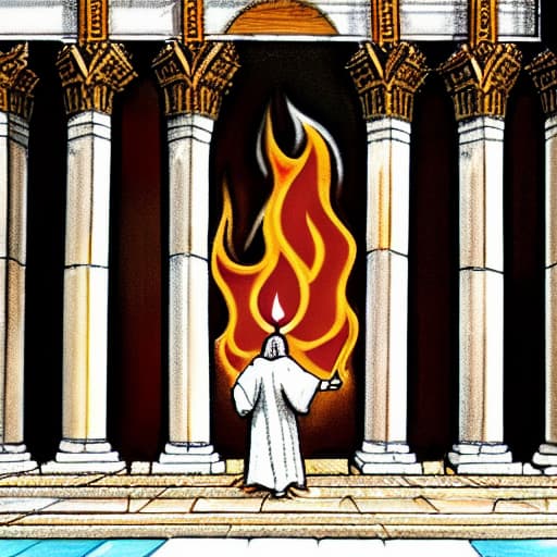  An image of a man is in front of the throne of God in the temple and is baptized by the fire of God but is not consumed being consumed.