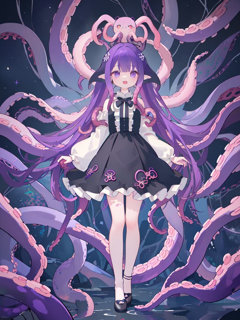  ((full body)),Open mouth,(best quality:1.4、masterpiece:1.4)、((limbs entangled in tentacles))、half eyes、purple hair、ジト目, masterpiece, best quality,8k,ultra detailed,high resolution,an extremely delicate and beautiful,hyper detail