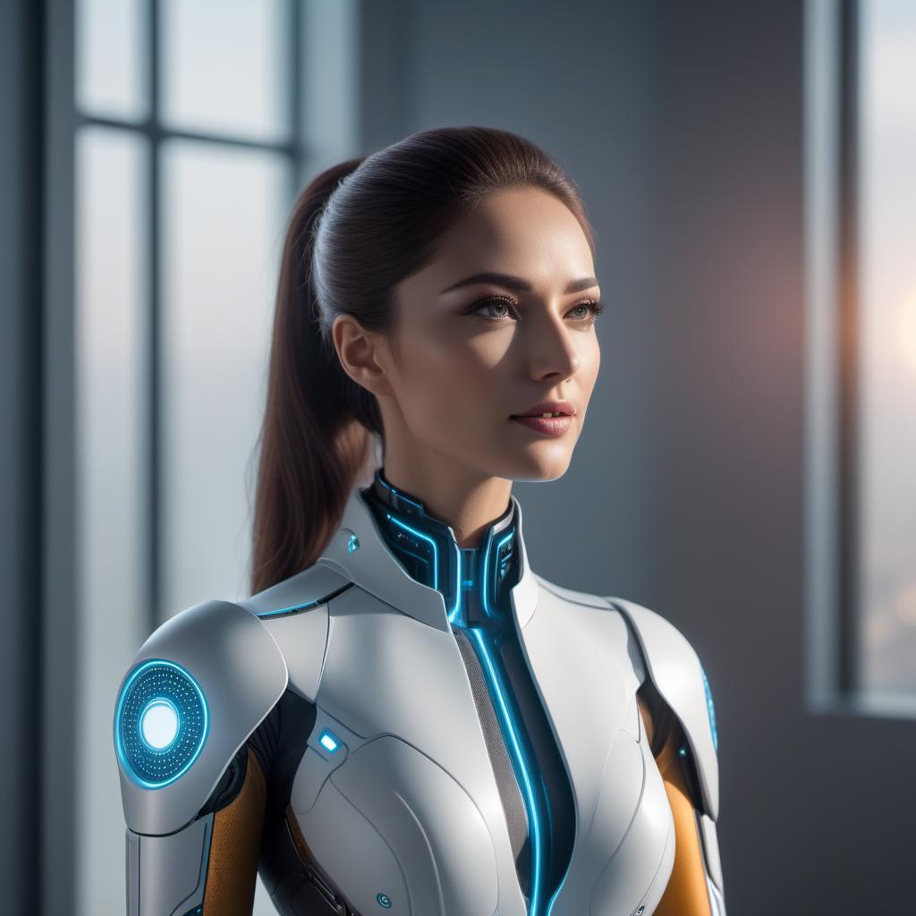  A friendly AI assistant apologizing to a user for not being able to fulfill their request. The scene should reflect a polite and understanding atmosphere. The AI assistant looks sincere and empathetic. hyperrealistic, full body, detailed clothing, highly detailed, cinematic lighting, stunningly beautiful, intricate, sharp focus, f/1. 8, 85mm, (centered image composition), (professionally color graded), ((bright soft diffused light)), volumetric fog, trending on instagram, trending on tumblr, HDR 4K, 8K