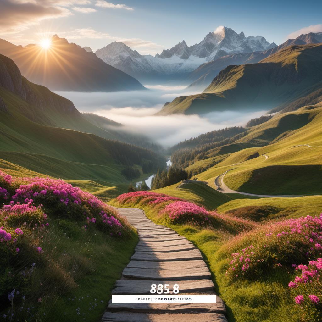  A motivational image featuring an inspiring landscape, such as a sunrise over mountains or a path leading into a bright horizon. Include the quote 'Don’t Follow Me, Follow Your Dreams' prominently on the picture with an elegant and uplifting font. hyperrealistic, full body, detailed clothing, highly detailed, cinematic lighting, stunningly beautiful, intricate, sharp focus, f/1. 8, 85mm, (centered image composition), (professionally color graded), ((bright soft diffused light)), volumetric fog, trending on instagram, trending on tumblr, HDR 4K, 8K