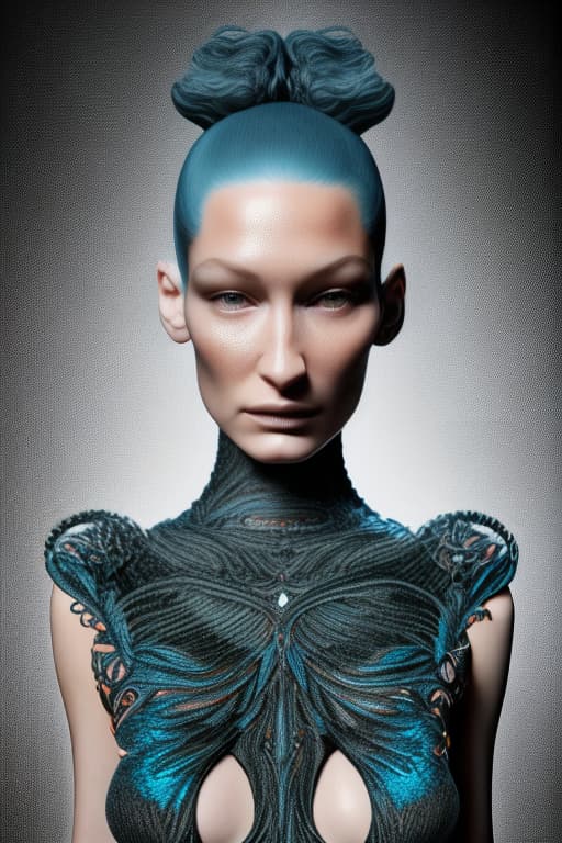 wa-vy style A highly detailed medium shot 8 k render portrait of an alien goddess bella hadid in iris van herpen dress schiaparelli