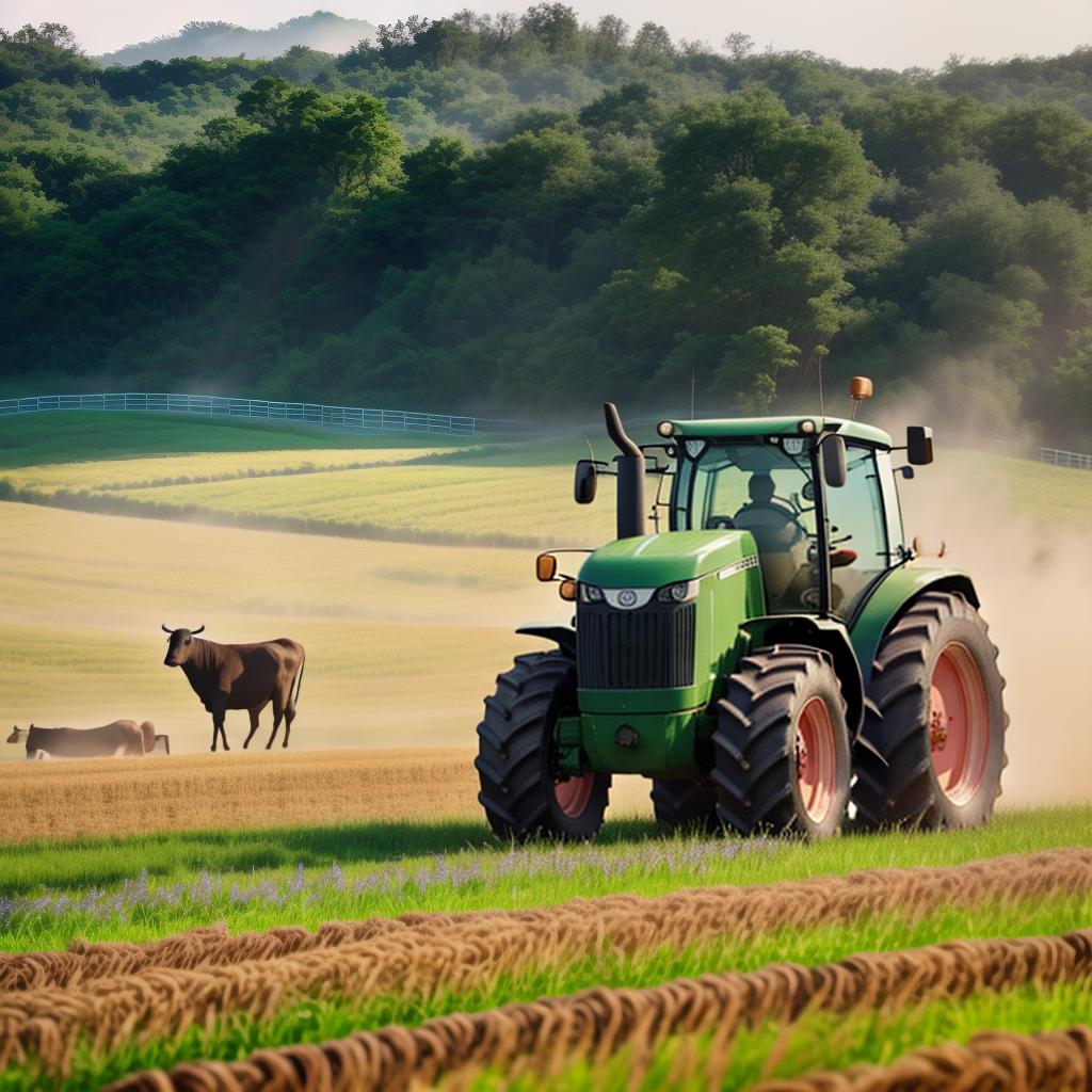  2 korean FARM GIRLS, FARMHOUSE, bulls in Background, Tractor in background, Clean face details hyperrealistic, full body, detailed clothing, highly detailed, cinematic lighting, stunningly beautiful, intricate, sharp focus, f/1. 8, 85mm, (centered image composition), (professionally color graded), ((bright soft diffused light)), volumetric fog, trending on instagram, trending on tumblr, HDR 4K, 8K