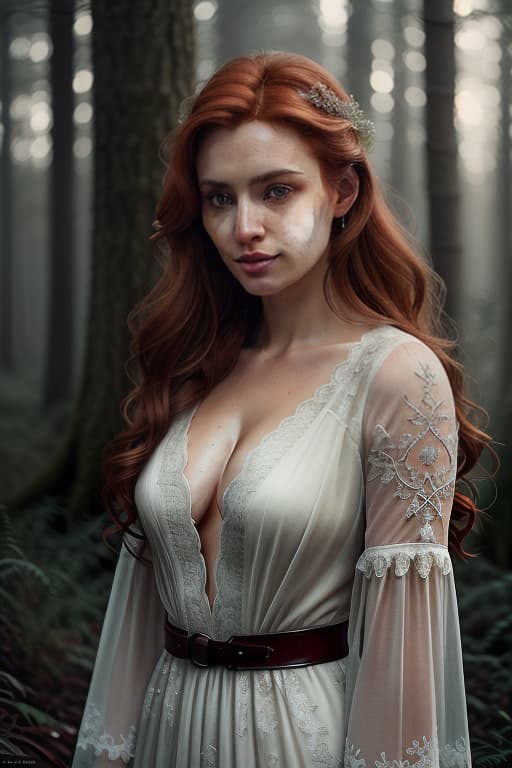  close up of a european woman, ginger hair, winter forest, natural skin texture, 24mm, 4k textures, soft cinematic light, RAW photo, photorealism, photorealistic, intricate, elegant, highly detailed, sharp focus, ((((cinematic look)))), soothing tones, insane details, intricate details, hyperdetailed, low contrast, soft cinematic light, dim colors, exposure blend, hdr, faded hyperrealistic, full body, detailed clothing, highly detailed, cinematic lighting, stunningly beautiful, intricate, sharp focus, f/1. 8, 85mm, (centered image composition), (professionally color graded), ((bright soft diffused light)), volumetric fog, trending on instagram, trending on tumblr, HDR 4K, 8K