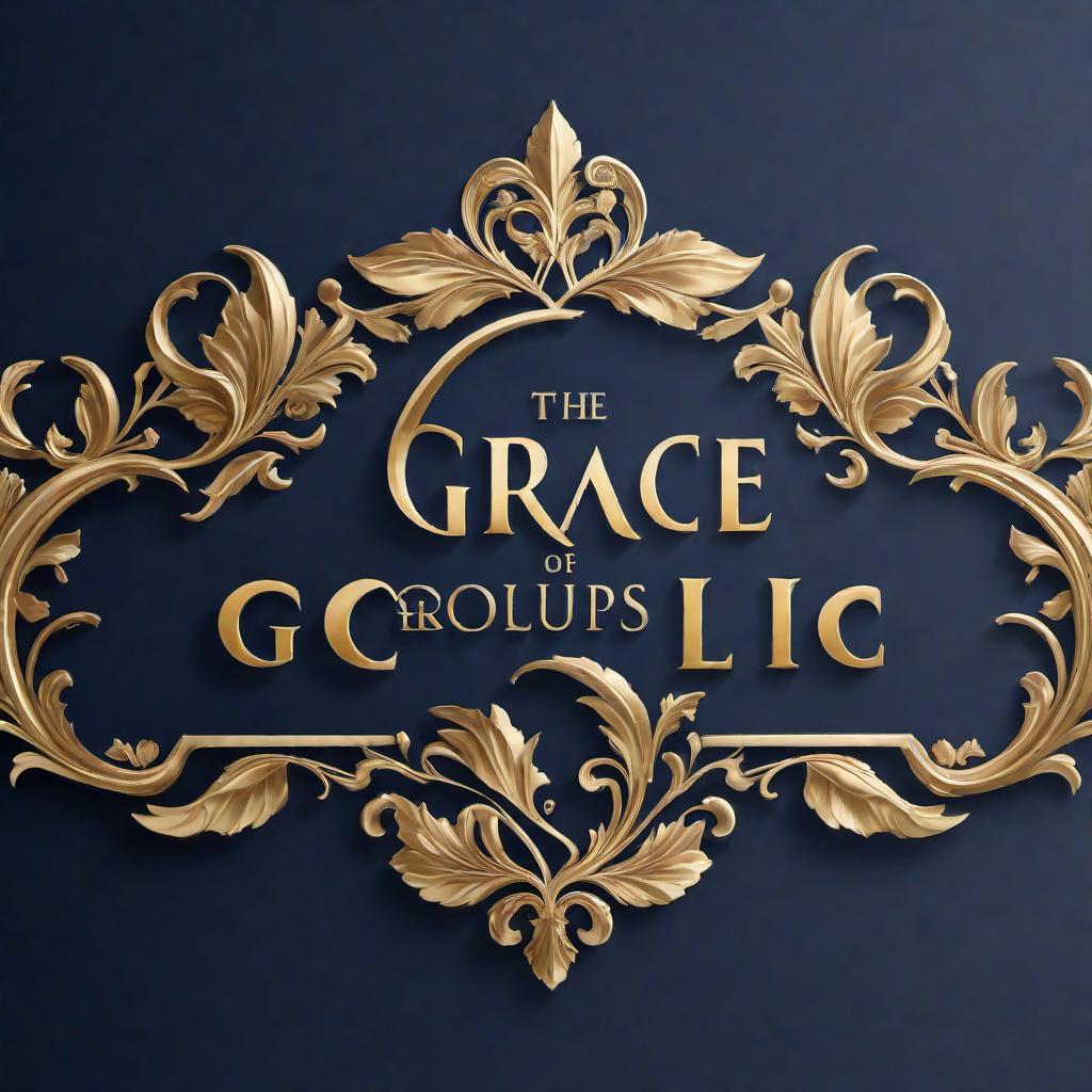  A professional logo containing the name 'The Grace Group of Companies, LLC'. The logo should be elegant and modern with a clean and sophisticated design. Use a classy color palette, such as navy blue and gold. Incorporate elements that suggest unity, growth, and expertise. hyperrealistic, full body, detailed clothing, highly detailed, cinematic lighting, stunningly beautiful, intricate, sharp focus, f/1. 8, 85mm, (centered image composition), (professionally color graded), ((bright soft diffused light)), volumetric fog, trending on instagram, trending on tumblr, HDR 4K, 8K