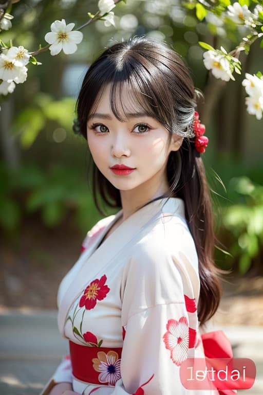  Beautiful kimono, between Japan, sitting, smiling, uploaded hairstyles, hair ornaments, red lipstick, (Masterpiece, BestQuality:1.3), (ultra detailed:1.2), (hyperrealistic:1.3), (RAW photo:1.2),High detail RAW color photo, professional photograph, (Photorealistic:1.4), (realistic:1.4), ,professional lighting, (japanese), beautiful face, (realistic face)