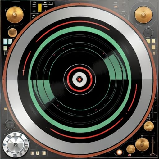  Mixer, decks, vinyls, 2d image