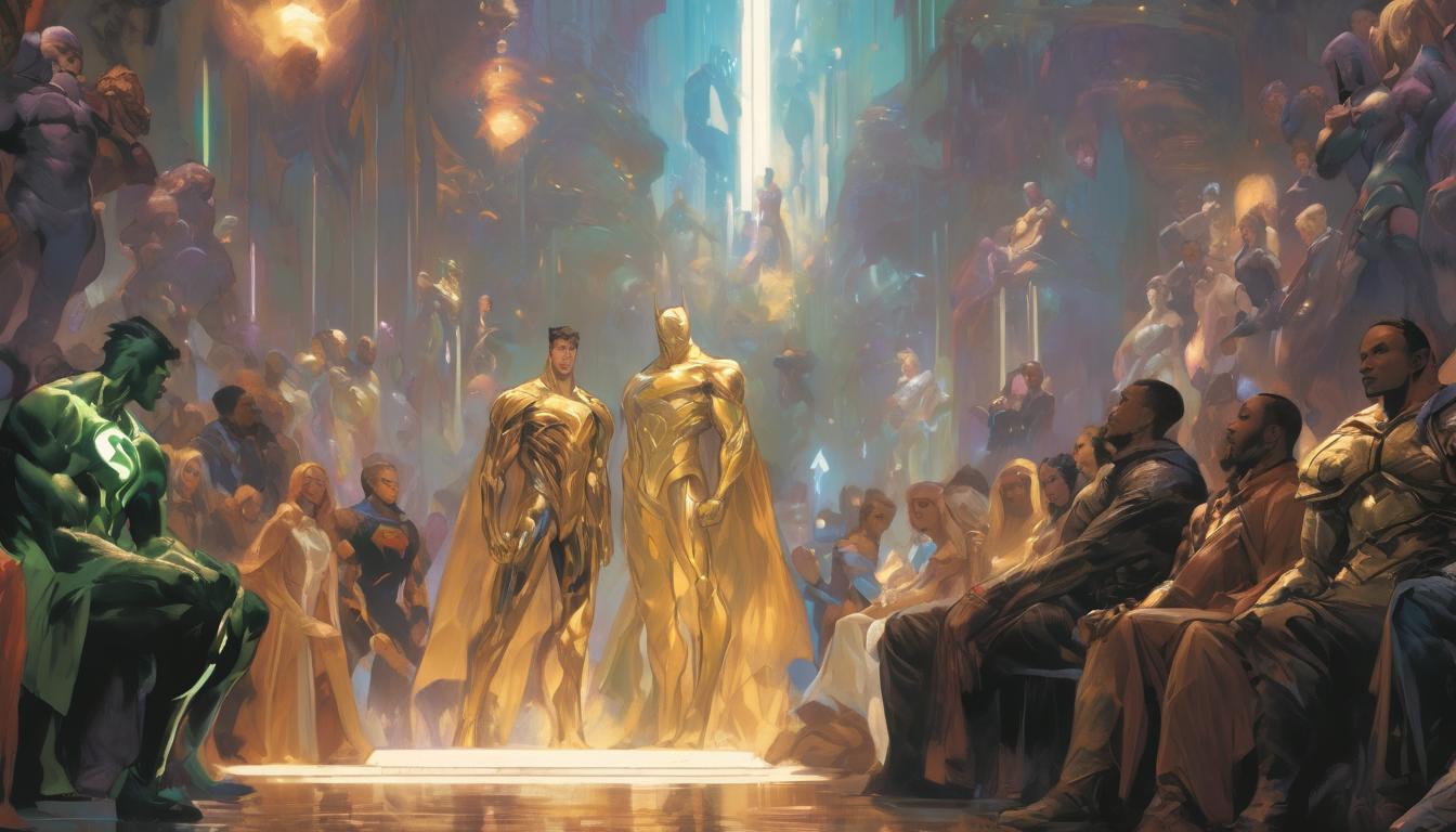  hyperrealism,fantasy aestheticFigure in a casual setting, engaging in deep conversation, others around showing epiphany like expressions, light touches indicating revelations, human connections, high tech clothing clad in sleek, futuristic costume with metallic accents and form fitting designs, marvel superhero comics style, unreal engine rendering