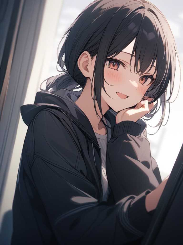  Boyish, sports girls, hairstyle berry short, black hair, laugh, masterpiece, best quality,8k,ultra detailed,high resolution,an extremely delicate and beautiful,hyper detail