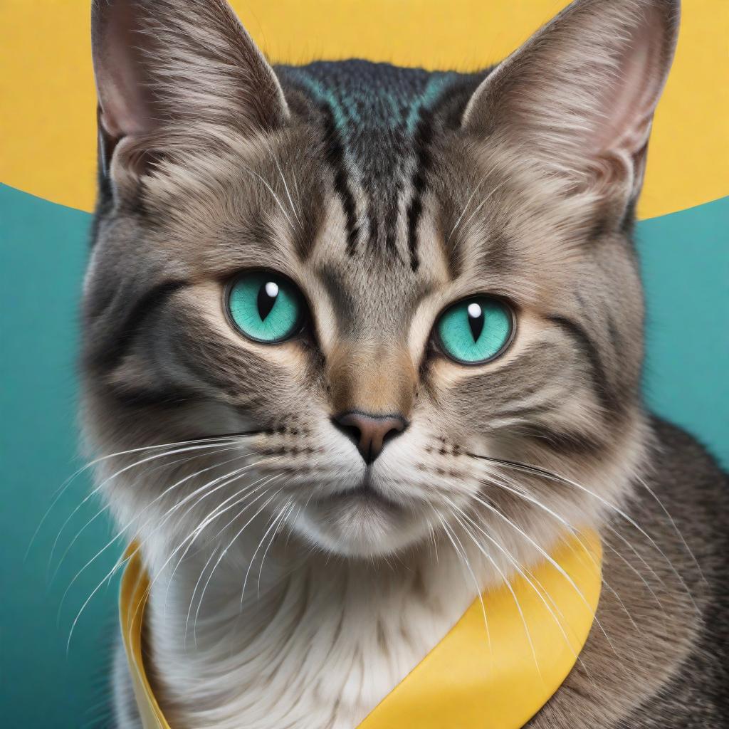  Combine the logo featuring a silhouette of a cat in teal and yellow with 'KC' inside (https://chatai-prod-1.s3.us-west-1.amazonaws.com/uploads/psasygq40jwi1lca4cktydlmfif07hsm.png), placed prominently on the provided background image (https://chatai-prod-1.s3.us-west-1.amazonaws.com/uploads/exojs8cpyys805z2jxe0cbrqnimw0rwt.png). Ensure the flyer includes the following text elements: - Headline: 'Holistic Companionship' - Subheadline: 'Your Feline Friends for Every Need' - Key information about the services - Contact details - Call to action. Design the flyer to be modern and friendly, with the overall color scheme reflecting the teal and light yellow colors from the logo. hyperrealistic, full body, detailed clothing, highly detailed, cinematic lighting, stunningly beautiful, intricate, sharp focus, f/1. 8, 85mm, (centered image composition), (professionally color graded), ((bright soft diffused light)), volumetric fog, trending on instagram, trending on tumblr, HDR 4K, 8K