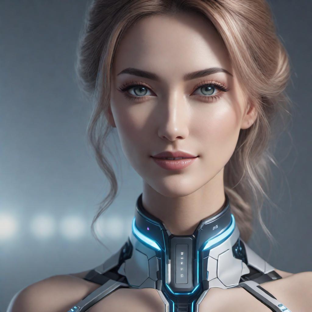  A friendly AI assistant asking the user to describe what they would like drawn. The setting is a modern, clean, and well-lit virtual space where the AI assistant is depicted as a humanoid figure with a warm smile. The background includes hints of high-tech elements like floating holograms and sleek digital interfaces. The text on the image says 'Hello! Please describe what you would like me to draw. The more detailed your description, the better I will be able to realize your idea in the image.' hyperrealistic, full body, detailed clothing, highly detailed, cinematic lighting, stunningly beautiful, intricate, sharp focus, f/1. 8, 85mm, (centered image composition), (professionally color graded), ((bright soft diffused light)), volumetric fog, trending on instagram, trending on tumblr, HDR 4K, 8K