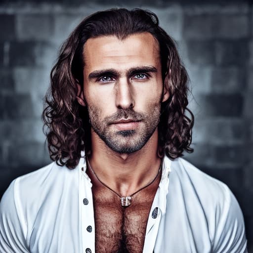 portrait+ style Russian queer fitness model brunette hunk dilf dude face