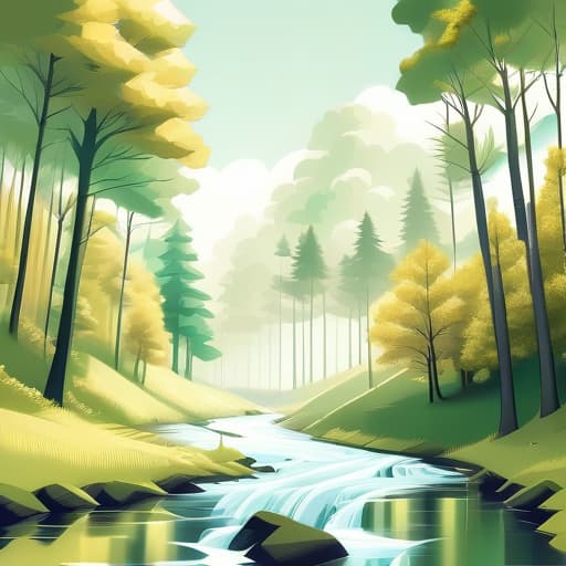  a forests with a river in the style of xk3mt1ks over white background