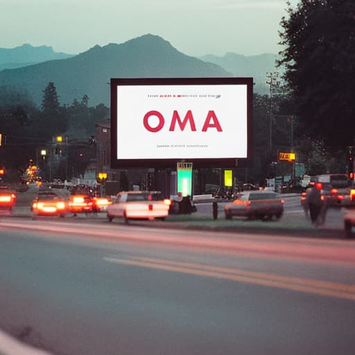 analog style a bill board written "OMANYE SERVICES_ Lit data plug"with a crowd reading it