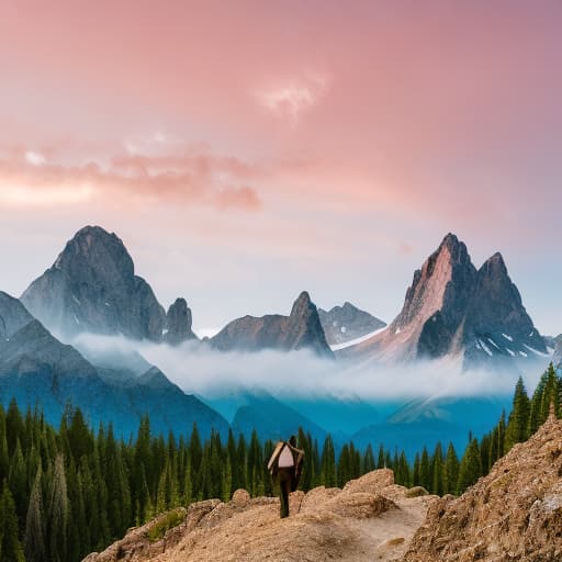 analog style photo about peaceful world Mountain Majesty hyperrealistic, full body, detailed clothing, highly detailed, cinematic lighting, stunningly beautiful, intricate, sharp focus, f/1. 8, 85mm, (centered image composition), (professionally color graded), ((bright soft diffused light)), volumetric fog, trending on instagram, trending on tumblr, HDR 4K, 8K