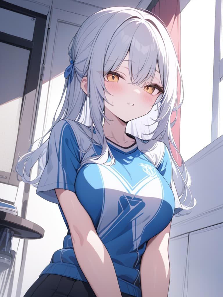  Cute, subculture, jerseys, moe sleeves, white hair, light blue, angel, masterpiece, best quality,8k,ultra detailed,high resolution,an extremely delicate and beautiful,hyper detail