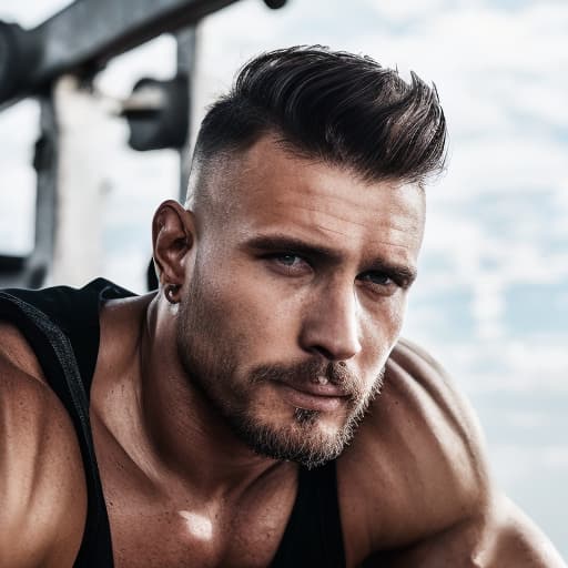 portrait+ style Russian queer fitness model brunette hunk dilf dude face