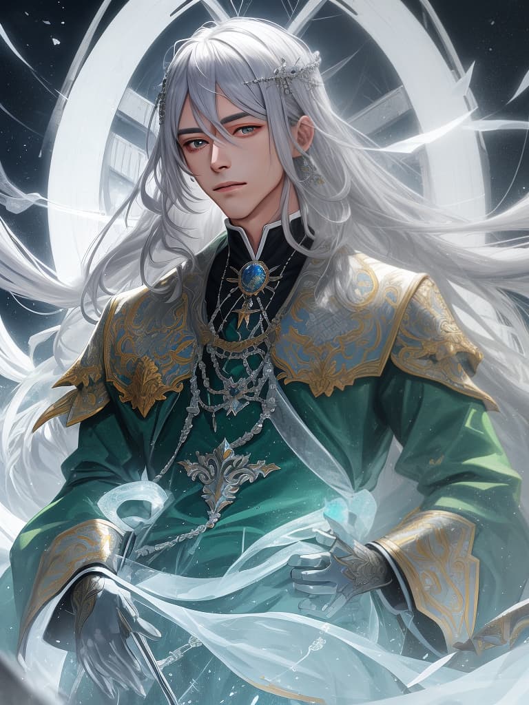  Silver hair, handsome, Midori, male, masterpiece, best quality,8k,ultra detailed,high resolution,an extremely delicate and beautiful,hyper detail