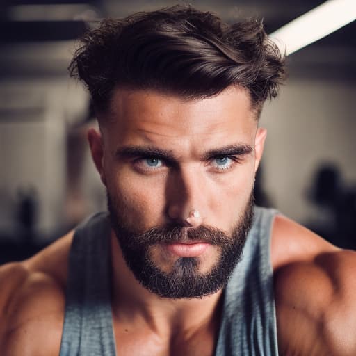 portrait+ style Russian queer fitness model brunette hunk dilf dude face