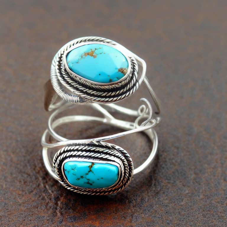  sterling silver ring with balinese motif scroll and wire and stone turquoise, long reactangle shape