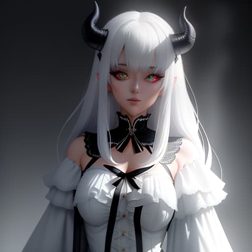  Anime girl in a style of mysteriousness on a black or white background. The girl should be alone, with small demonic horns. Use only black or white colors. hyperrealistic, full body, detailed clothing, highly detailed, cinematic lighting, stunningly beautiful, intricate, sharp focus, f/1. 8, 85mm, (centered image composition), (professionally color graded), ((bright soft diffused light)), volumetric fog, trending on instagram, trending on tumblr, HDR 4K, 8K