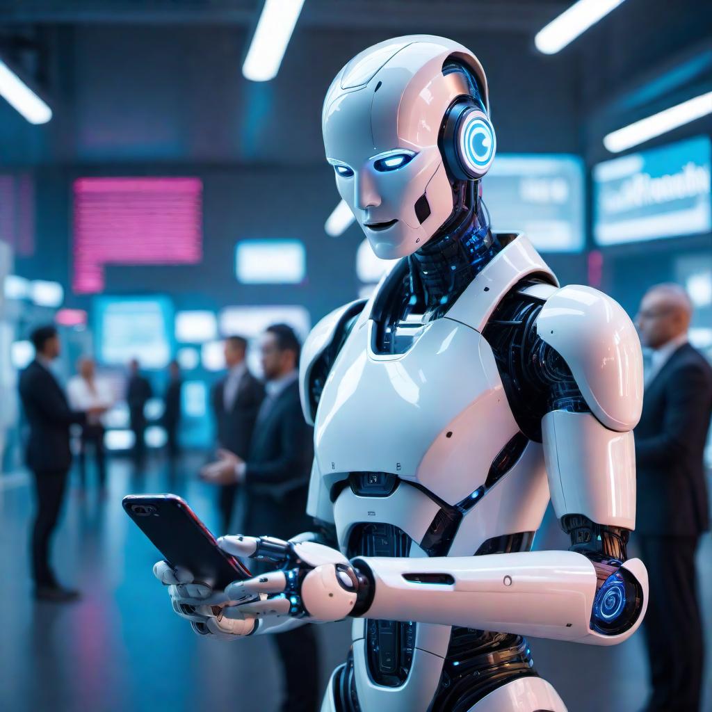  A creative and colorful depiction of an AI assistant interacting with a user through text messages. The assistant is portrayed as a helpful and friendly character, engaging in a conversation with the user. The background is modern and futuristic, symbolizing technology and innovation. hyperrealistic, full body, detailed clothing, highly detailed, cinematic lighting, stunningly beautiful, intricate, sharp focus, f/1. 8, 85mm, (centered image composition), (professionally color graded), ((bright soft diffused light)), volumetric fog, trending on instagram, trending on tumblr, HDR 4K, 8K