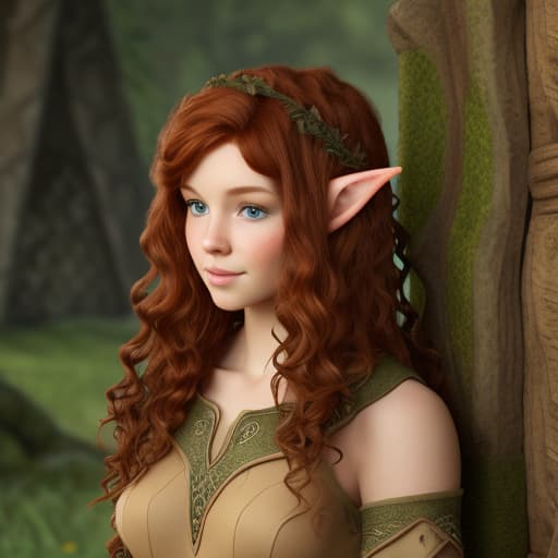  Modest elven girl with curly auburn hair