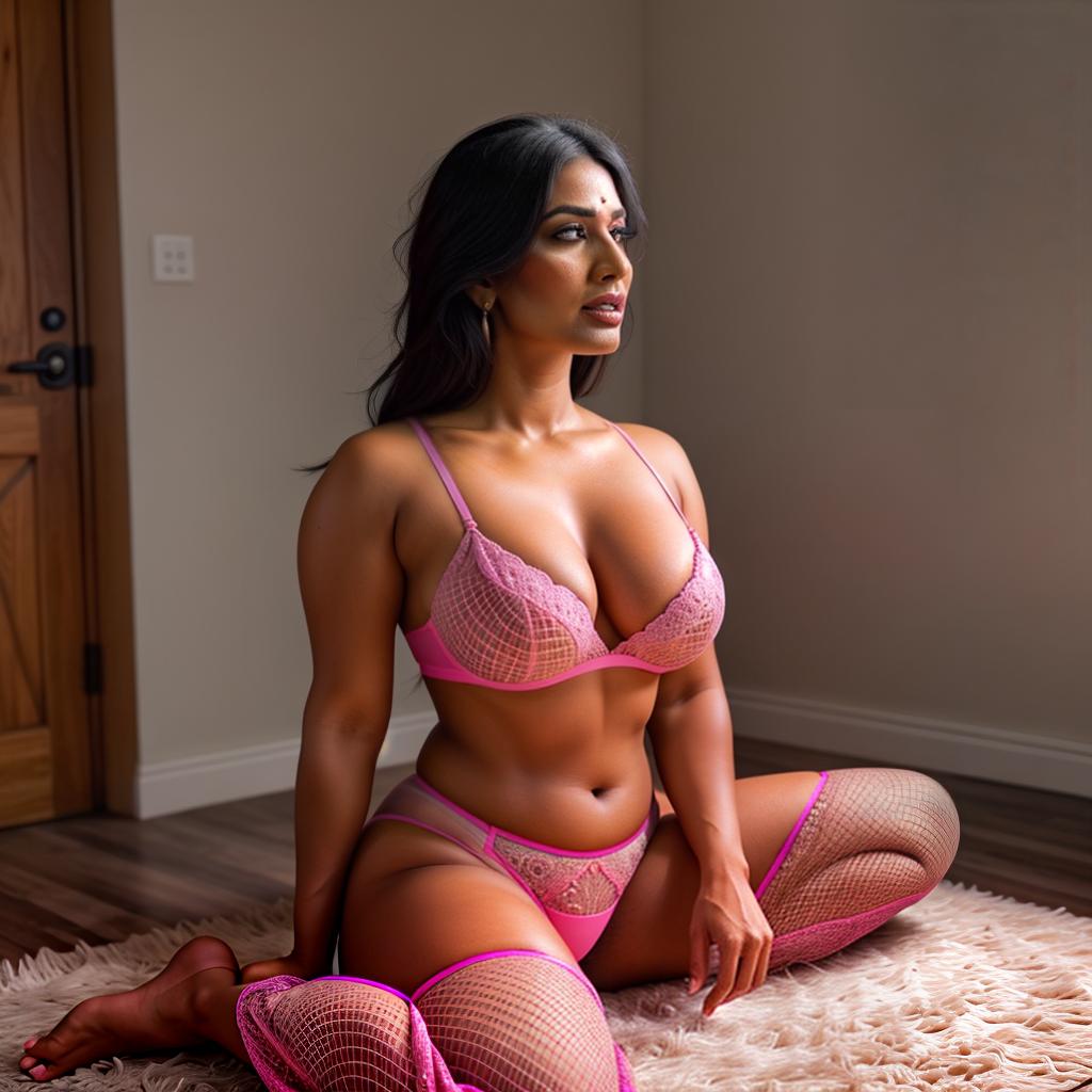  a woman in a pink saree is sitting on the floor, desi, wide open wife mouth, palm skin, low quality video, flying screw, sexy masculine, indian style, panties, sitting in bedroom, ooak, farmer, large shot, cut hyperrealistic, full body, detailed clothing, highly detailed, cinematic lighting, stunningly beautiful, intricate, sharp focus, f/1. 8, 85mm, (centered image composition), (professionally color graded), ((bright soft diffused light)), volumetric fog, trending on instagram, trending on tumblr, HDR 4K, 8K