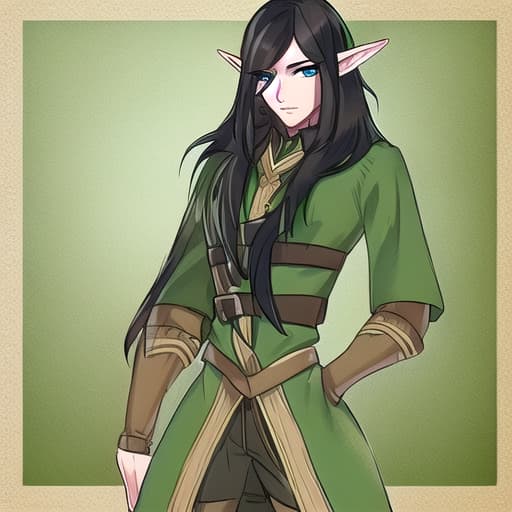  Male wood elf black hair green eyes