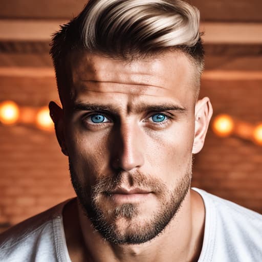 portrait+ style Russian queer fitness model blonde hunk dilf dude face