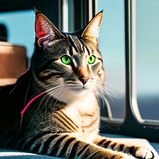 nvinkpunk Realistic image of a cat wearing headphones and reading glasses while riding a bus hyperrealistic, full body, detailed clothing, highly detailed, cinematic lighting, stunningly beautiful, intricate, sharp focus, f/1. 8, 85mm, (centered image composition), (professionally color graded), ((bright soft diffused light)), volumetric fog, trending on instagram, trending on tumblr, HDR 4K, 8K