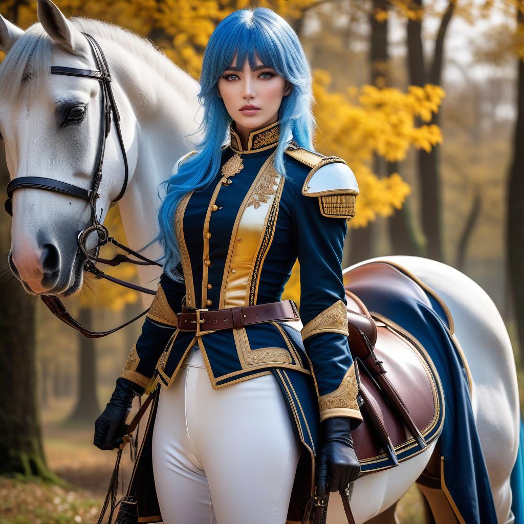  Girl, European, female cuirassier, shot from below, ((full body)), ((foot focus)), feet, blue hair, ((horse tail)), bright yellow eyes, glowing eyes, hourglass figure, fully clothed, military uniform, (19th century ceremonial uniform), (cuirass), white clothes, white cloak, ((white leggings )), riding pants, black boots, over the knee boots, thigh high boots, tight boots, belt, choker, awards, (posing), looking at viewer, (extremely hyper detailed face), (masterpiece : 1.4), (perfect eyes: 1.1), (perfect hands), 2D, anime, extremely detailed clothes. hyperrealistic, full body, detailed clothing, highly detailed, cinematic lighting, stunningly beautiful, intricate, sharp focus, f/1. 8, 85mm, (centered image composition), (professionally color graded), ((bright soft diffused light)), volumetric fog, trending on instagram, trending on tumblr, HDR 4K, 8K