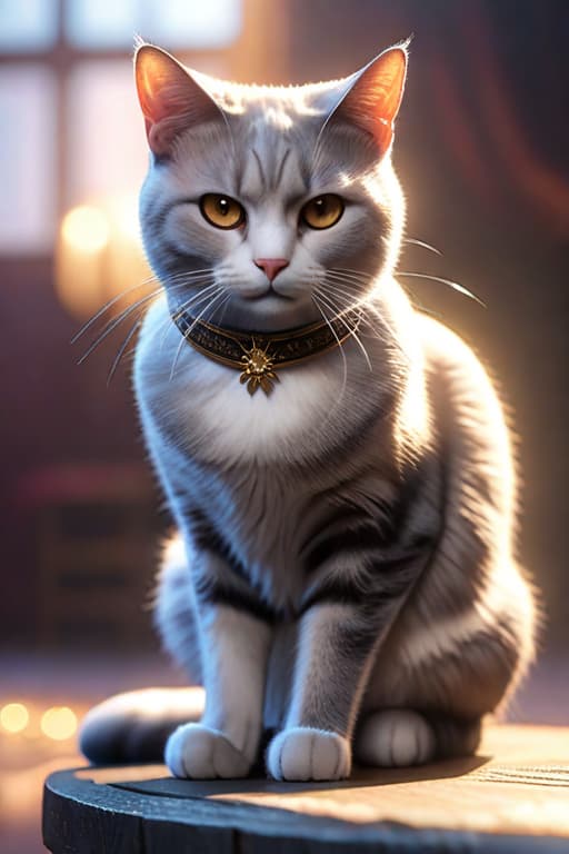  magical cat hyperrealistic, full body, detailed clothing, highly detailed, cinematic lighting, stunningly beautiful, intricate, sharp focus, f/1. 8, 85mm, (centered image composition), (professionally color graded), ((bright soft diffused light)), volumetric fog, trending on instagram, trending on tumblr, HDR 4K, 8K