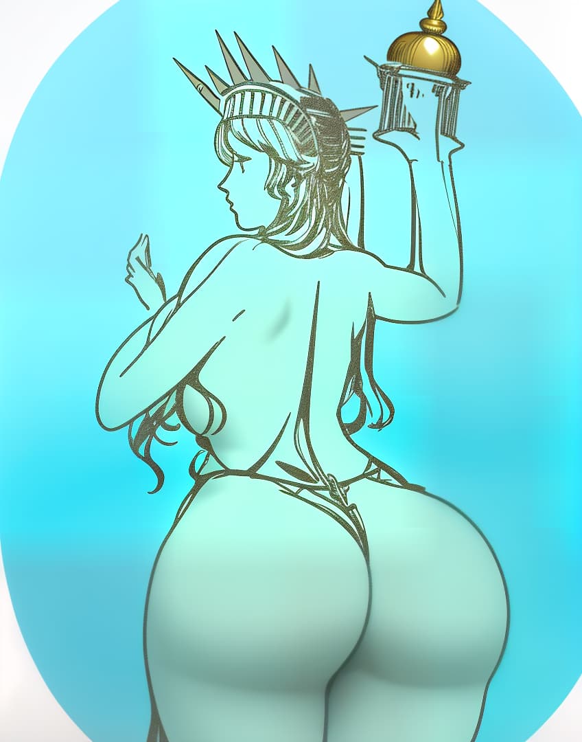  Completely nude statue of liberty, huge ass and hourglass body., ((best quality)), ((masterpiece)), highly detailed, absurdres, HDR 4K, 8K