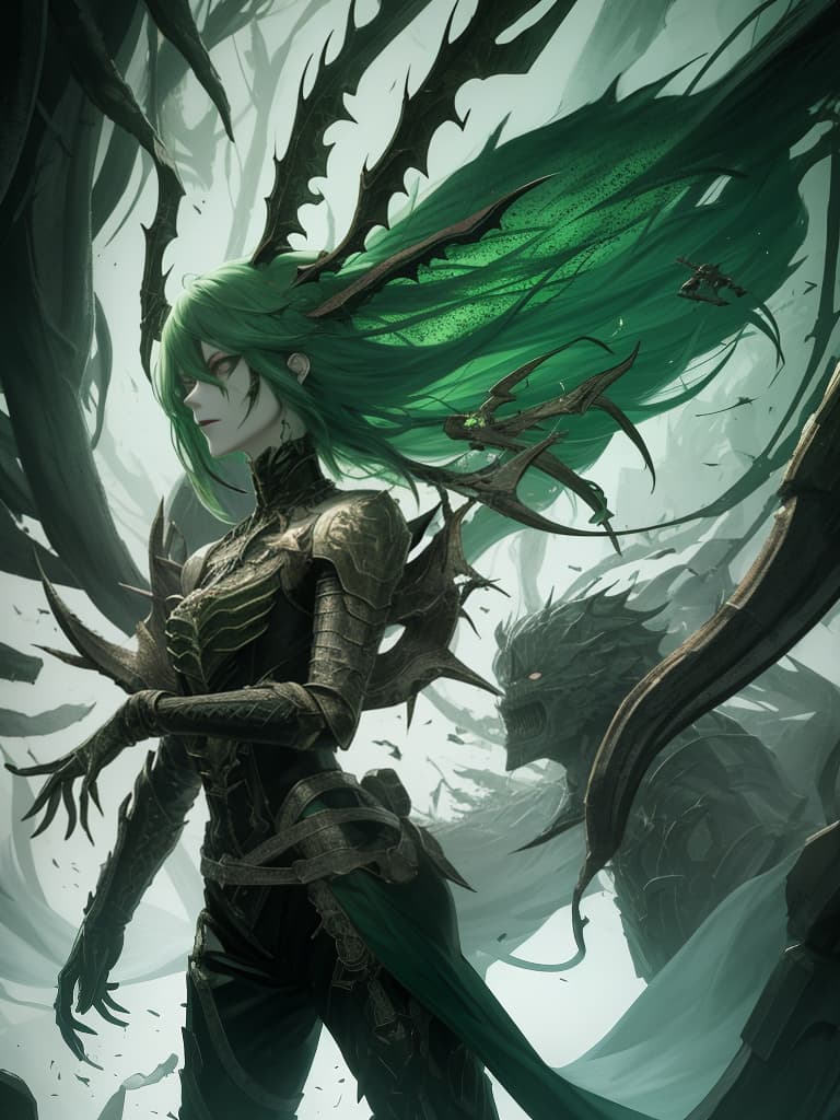  Green hair character blood demon surgery, masterpiece, best quality,8k,ultra detailed,high resolution,an extremely delicate and beautiful,hyper detail