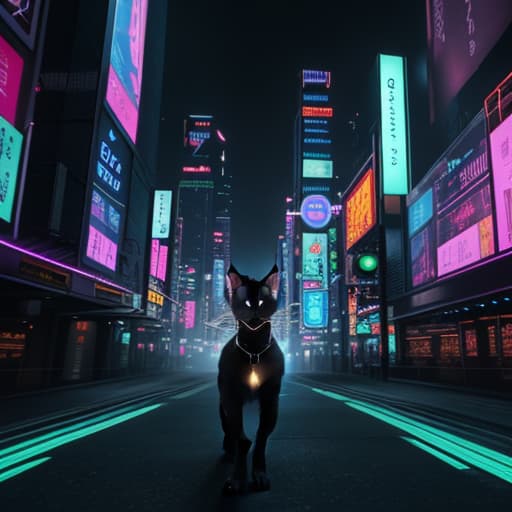  masterpiece, best quality, a scene featuring a bionic cat navigating a neon-lit cityscape, blending seamlessly with the cyber-enhanced environments , masterpiece, best quality, a scene featuring a bionic cat navigating a neon-lit cityscape, blending seamlessly with the cyber-enhanced environments , hyperrealistic, full body, detailed clothing, highly detailed, cinematic lighting, stunningly beautiful, intricate, sharp focus, f/1. 8, 85mm, (centered image composition), (professionally color graded), ((bright soft diffused light)), volumetric fog, trending on instagram, trending on tumblr, HDR 4K, 8K