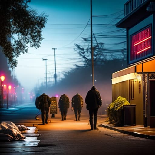 estilovintedois photo about homeless Cinematic Quality hyperrealistic, full body, detailed clothing, highly detailed, cinematic lighting, stunningly beautiful, intricate, sharp focus, f/1. 8, 85mm, (centered image composition), (professionally color graded), ((bright soft diffused light)), volumetric fog, trending on instagram, trending on tumblr, HDR 4K, 8K