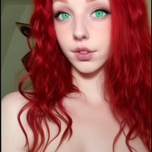  Dyed red hair wavy with green eyes and a nose piercing Funny