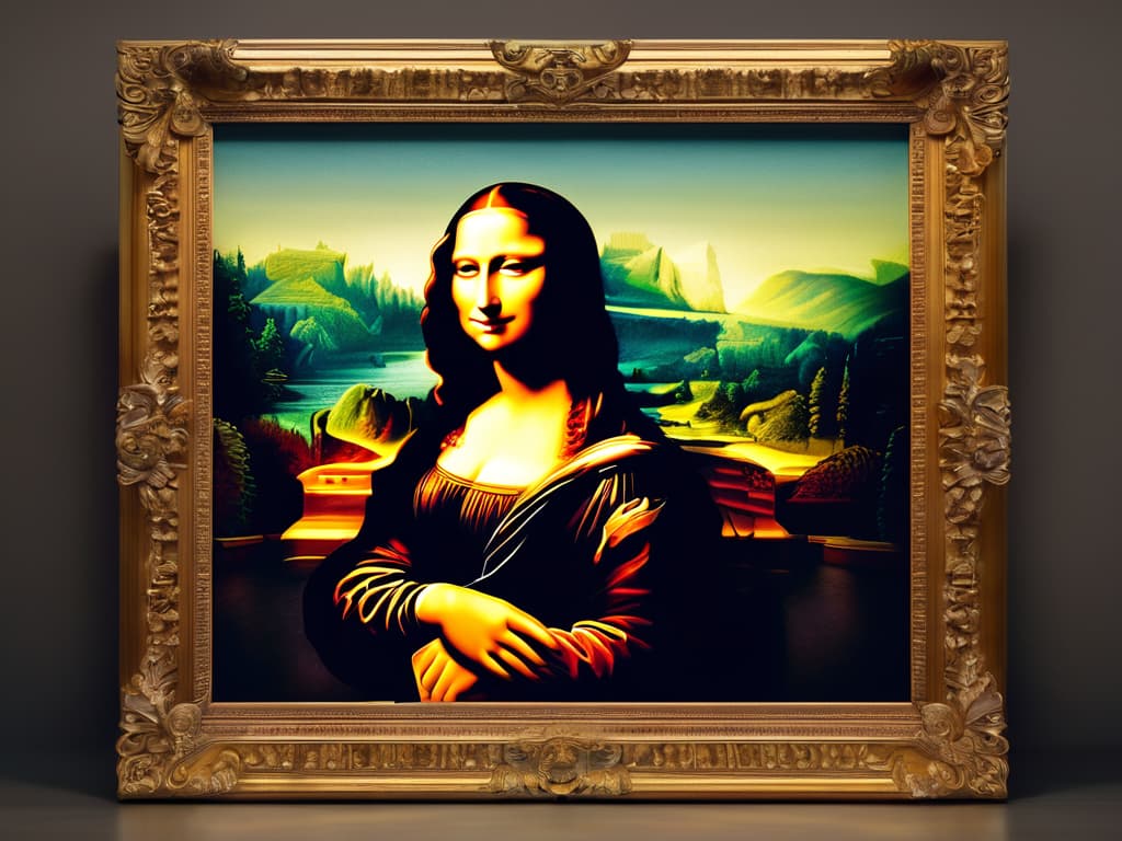  Mona Lisa painting, hyperrealistic, full body, detailed clothing, highly detailed, cinematic lighting, stunningly beautiful, intricate, sharp focus, f/1. 8, 85mm, (centered image composition), (professionally color graded), ((bright soft diffused light)), volumetric fog, trending on instagram, trending on tumblr, HDR 4K, 8K