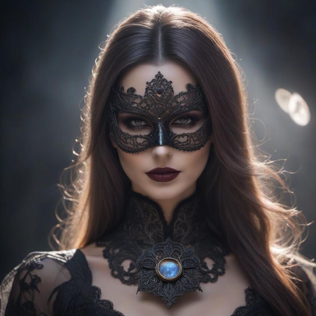  portrait of beautiful gothic woman wearing solar shadow mask" hyperrealistic, full body, detailed clothing, highly detailed, cinematic lighting, stunningly beautiful, intricate, sharp focus, f/1. 8, 85mm, (centered image composition), (professionally color graded), ((bright soft diffused light)), volumetric fog, trending on instagram, trending on tumblr, HDR 4K, 8K