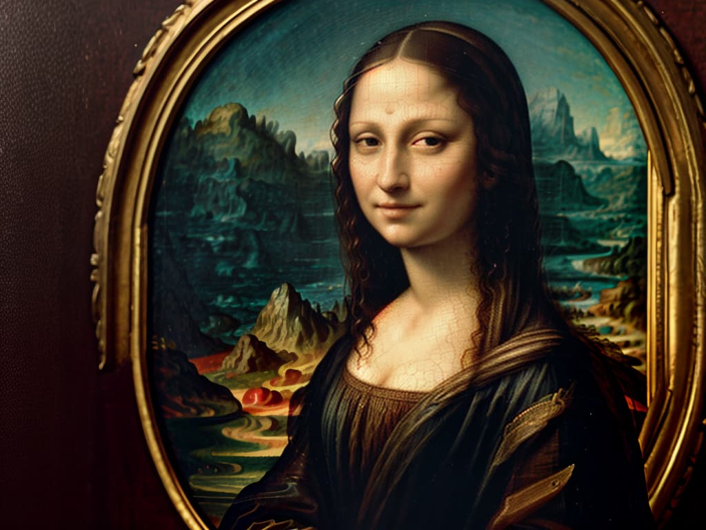  Mona Lisa painting,Be eating bread hyperrealistic, full body, detailed clothing, highly detailed, cinematic lighting, stunningly beautiful, intricate, sharp focus, f/1. 8, 85mm, (centered image composition), (professionally color graded), ((bright soft diffused light)), volumetric fog, trending on instagram, trending on tumblr, HDR 4K, 8K