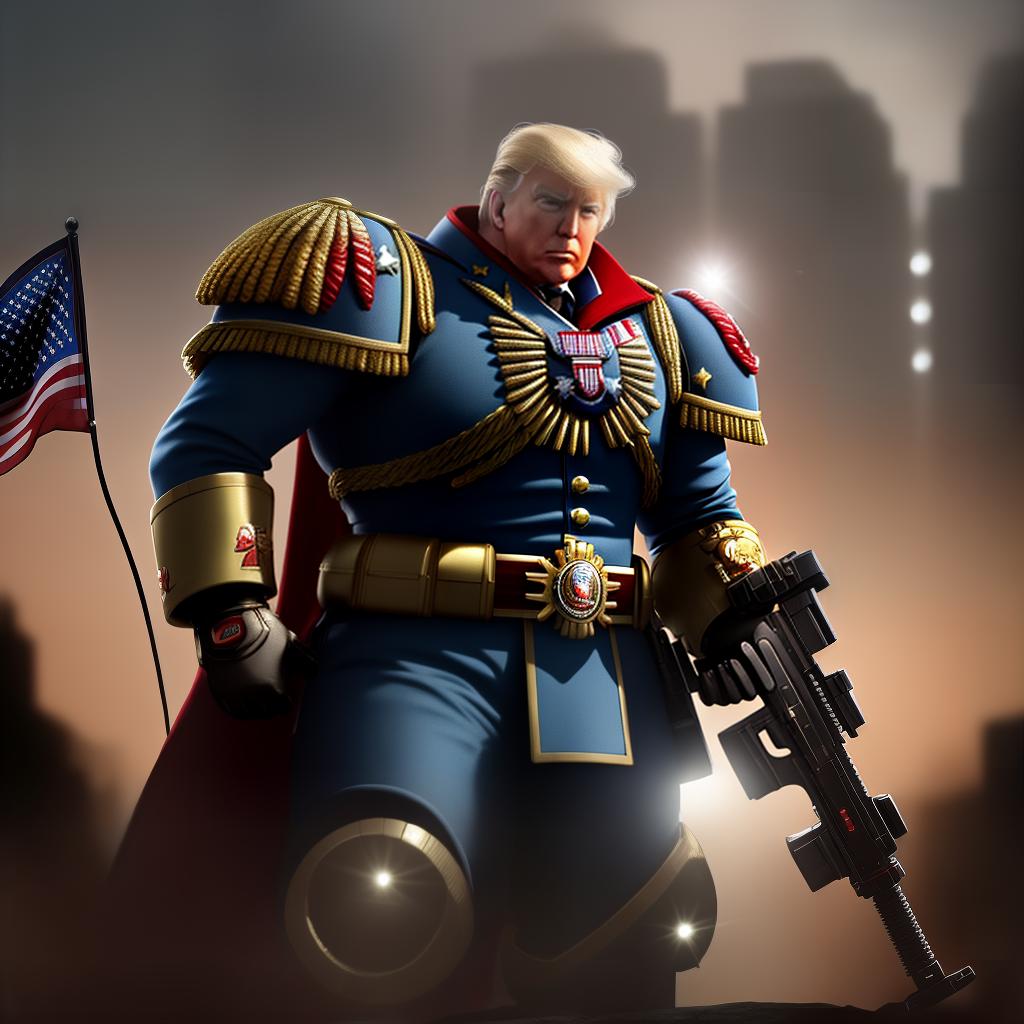  President Donald Trump as Warhammer 40K space marine winning all American votes, victory, honor shining all around him, , ((best quality)), ((masterpiece)), highly detailed, absurdres, HDR 4K, 8K