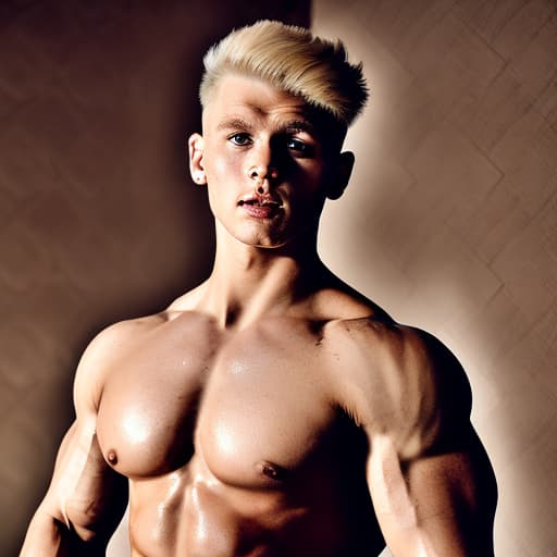 portrait+ style Russian queer fitness model blonde hunk dude face