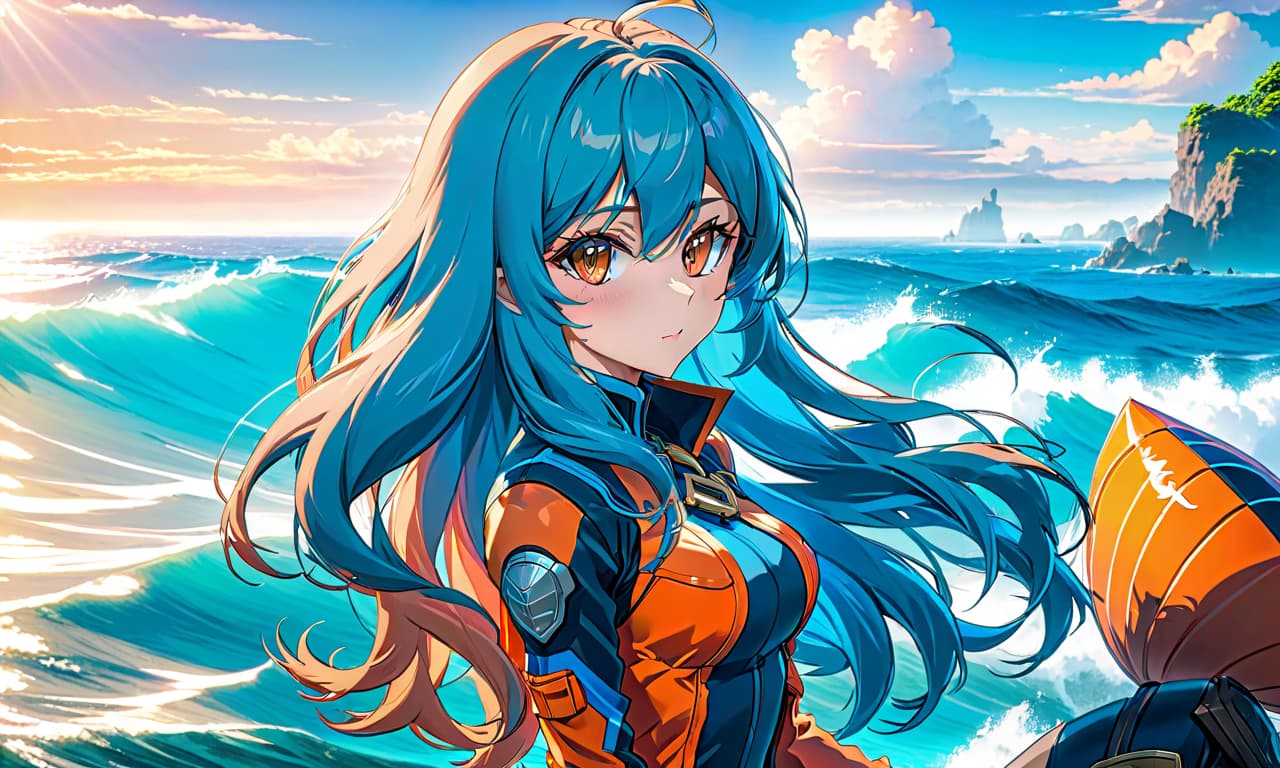  anime artwork Cartoon about the sea Orange and blue shades . anime style, key visual, vibrant, studio anime, highly detailed, STICKER hyperrealistic, full body, detailed clothing, highly detailed, cinematic lighting, stunningly beautiful, intricate, sharp focus, f/1. 8, 85mm, (centered image composition), (professionally color graded), ((bright soft diffused light)), volumetric fog, trending on instagram, trending on tumblr, HDR 4K, 8K