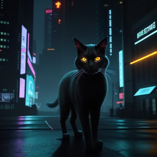  masterpiece, best quality, a scene featuring a bionic cat navigating a neon-lit cityscape, blending seamlessly with the cyber-enhanced environments , masterpiece, best quality, a scene featuring a bionic cat navigating a neon-lit cityscape, blending seamlessly with the cyber-enhanced environments , hyperrealistic, full body, detailed clothing, highly detailed, cinematic lighting, stunningly beautiful, intricate, sharp focus, f/1. 8, 85mm, (centered image composition), (professionally color graded), ((bright soft diffused light)), volumetric fog, trending on instagram, trending on tumblr, HDR 4K, 8K